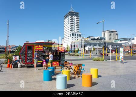 Fast Food-Kiosk im Margaret Mahy Family Playground, Armagh Street, Christchurch Central, Christchurch, Canterbury Region, Neuseeland Stockfoto