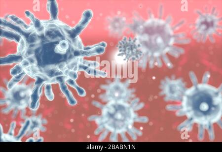 Chinesisches Coronavirus COVID-19 unter dem Mikroskop. Stockfoto