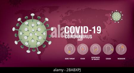 Coronavirus Krankheit COVID-19 Infektion medizinisch. China pathogen respiratorische Grippe-Kovid-Viruszellen. Offizielle Bezeichnung für Coronavirus Krankheit mit dem Namen CO Stock Vektor