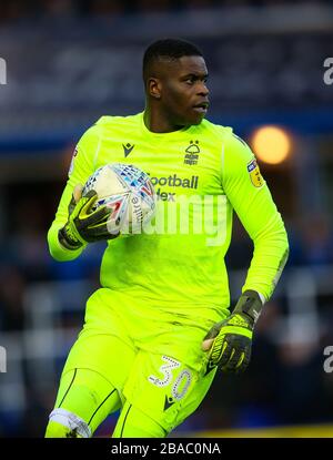 Nottingham Forest Torhüter Brice Samba während der Sky Bet Championship im St Andrew's Billion Trophy-Stadion Stockfoto