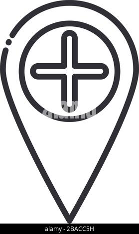 Online-Gesundheit, Zeiger Position Krankenhaus Vektordarstellung Kovid 19 pandemic line Icon Stock Vektor