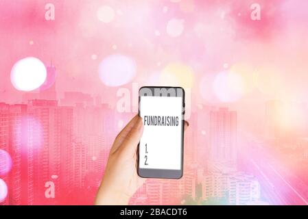Text zeichen Fundraising angezeigt. Business Foto Text handeln, der das Sammeln oder die Herstellung von Geld für einen bestimmten Zweck. Stockfoto