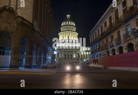 Das Capitolio-Gebäude in der Nacht, Havanna, Kuba Stockfoto