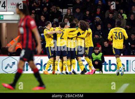 Arsenals Bukayo Saka feiert sein erstes Tor Stockfoto