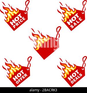 Hot Price- und Hot Deal-Etiketten, Flame Tags Sale Promotion Design-Vorlage Stock Vektor