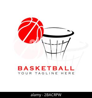 Dieses Logo hat ein Bild von einen Basketball in einen Korb Basketball platziert. Dieses Logo ist auch eine Basketballmannschaft Logo in der Sportplatz verwendet. Aber es Stockfoto