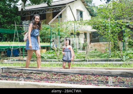 Mutter und Tochter gemeinsam Gartenarbeit beteiligt Stockfoto