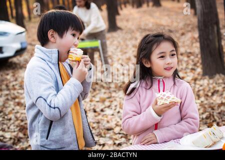 Happy Family im Outdoor Picknick Stockfoto