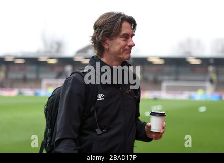 Brentford-Manager Thomas Frank kommt vor dem Spiel im Griffin Park an Stockfoto