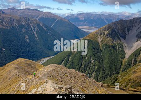 Wanderer, die den Avalanche Peak im Arthur's Pass National Park erklimmen Stockfoto