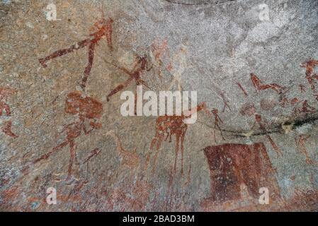 San-Rockkunst in der Silozwane Cave, Matobo-Nationalpark, Simbabwe Stockfoto