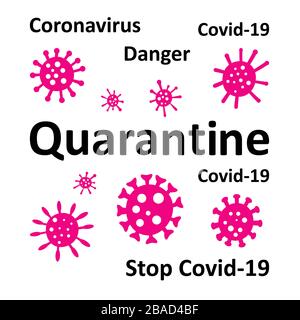 Coronavirus Konzept. Covid-19 rosafarbene Objekte mit auf weißem Hintergrund isoliertem Text. Vektorgrafiken. Stock Vektor