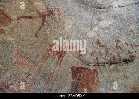 San-Rockkunst in der Silozwane Cave, Matobo-Nationalpark, Simbabwe Stockfoto