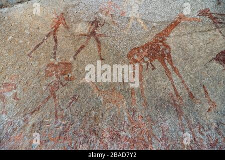 San-Rockkunst in der Silozwane Cave, Matobo-Nationalpark, Simbabwe Stockfoto