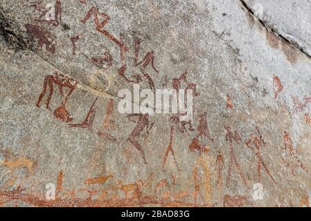 San-Rockkunst in der Silozwane Cave, Matobo-Nationalpark, Simbabwe Stockfoto