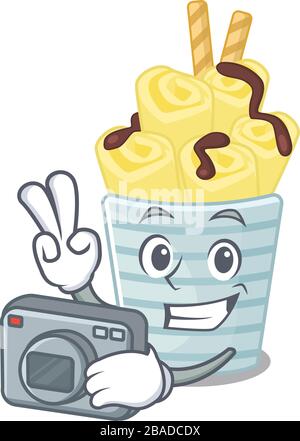 Eiscreme Bananenrollen Maskottchen Design als professioneller Fotograf mit Kamera Stock Vektor