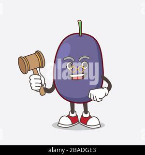 Ein Bild von Java Plum Cartoon-Maskottchen-Charakter als kluger Richter Stockfoto