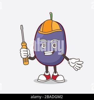 Ein Bild von Java Plum Cartoon-Maskottchen-Charakter als SMART-Techniker Stockfoto