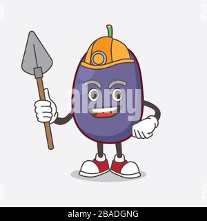 Ein Bild von Java Plum Cartoon-Maskottchen-Charakter als cooler Bergmann Stockfoto