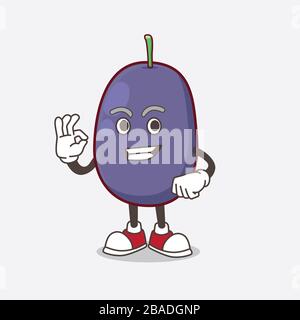 Ein Bild von Java Plum Cartoon-Maskottchen-Charakter mit aufrufender Geste Stockfoto