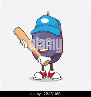 Ein Bild von Java Plum Cartoon-Maskottchen-Charakter, der Baseball spielt Stockfoto