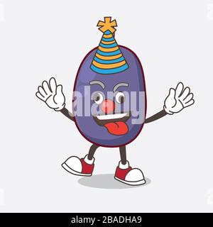 Ein Bild von Java Plum Cartoon-Maskottchen-Charakter als lustiger Clown Stockfoto