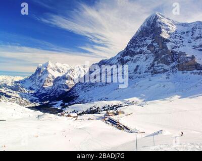 Nordwand des Eiger im Skigebiet Wengen, Schweiz. Stockfoto