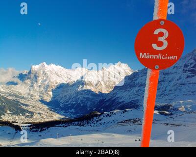 Skigebiet Wengen in der Schweiz. Stockfoto