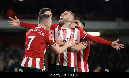 Oliver McBurnie von Sheffield United feiert das erste Tor seiner Seite Stockfoto