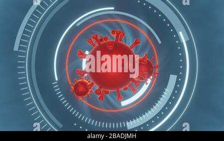 Corona Virus digitaler Hintergrund, Kovid-19 futuristischer digitaler Innovationshintergrund mit Schutzschild Stockfoto