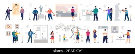 Kunstgalerie, Wissenschaft, Geschichtsmuseum Menschen Gesetzt Stock Vektor