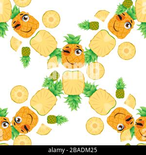 Cute nahtlose Muster mit Cartoon emoji Früchte Stock Vektor