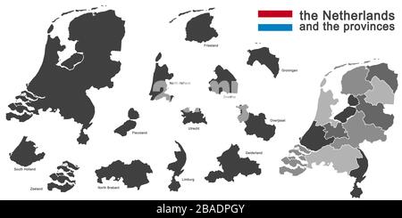 Silhouette der niederlande und der Regionen Stock Vektor