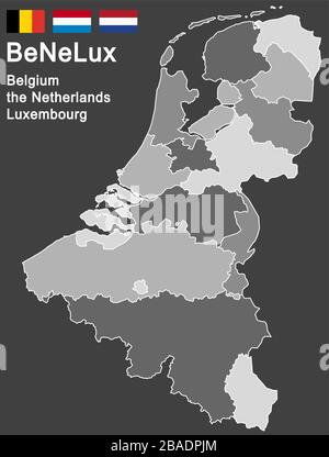 Silhouetten der Länder Niederlande, Luxemburg und Belgien Stock Vektor