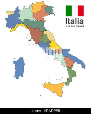 Silhouetten des europäischen Landes Italien und der Regionen Stock Vektor