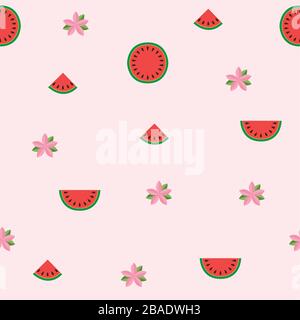 Tropisches Sommerdesign mit nahtlosem Muster und Vektorgrafiken EPS10 mit Blumen und Wassermelonen Stock Vektor