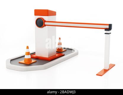 Sicherheitstor mit geschlossener Barriere. 3D-Abbildung. Stockfoto