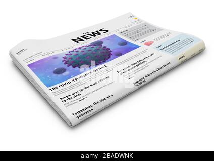 Zeitung 3d Rendering mit Kovid-19-Überschrift Stockfoto