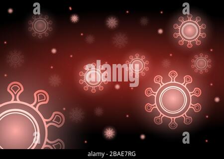 Rot leuchtender Coronavirus-Hintergrund mit Glitzereffekt. Stock Vektor