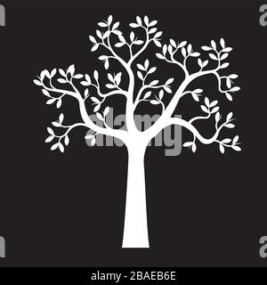 Weiße Form des Baums mit Blättern. Abbildung der Vektorkonturen. Anlage in Garten. Stock Vektor