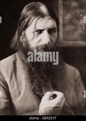 Grigori Yefimovich Rasputin (1869 - 1916) war ein russischer Mystiker und selbsternannter Heiliger, der die Familie des letzten Kaiser Nikolaus II. Befreundete Stockfoto