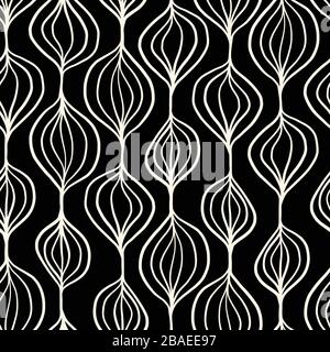 Abstraktes organisches ornamentales vertikales Blumenvektormuster. Moderne Mod Art organische Repetierformen Formen Hintergrund. Moderne monochrome Hintergrundhand Stock Vektor