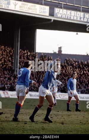 Denis Law Manchester City hat gerade gegen Leicester City gepunktet Stockfoto