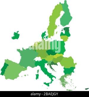 Grüne Karte von Europa und Großbritannien. Vektorgrafiken. Form- und Grafikdarstellung. Stock Vektor