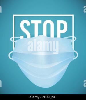Das Konzept, den Körper vor Keimen und Viren zu schützen. Poster für Stop Covid-19 mit medizinischer Maske. Schützen Sie sich vor Infektionen Corona-Virus. Realistische Vektorgrafiken. Stock Vektor