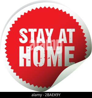 Rote Vektor-Aufkleber und -tex bleiben zu Hause. Vektorgrafiken Stock Vektor