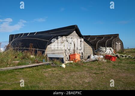 Lindisfarne Angelboat Sheds; Holy Island; Northumberland; England Stockfoto