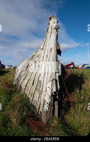 Fischbootschuppen Lindisfarne; Holy Island; Northumberland; England; Stockfoto