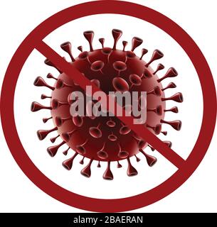 Symbol verbietet das weiße Hintergrundisolat des Covid19 Corona-Virus Stock Vektor