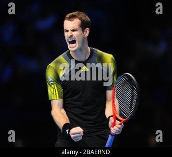 Großbritanniens Andy Murray feiert den Sieg gegen den tschechischen Tomas Berdych Stockfoto